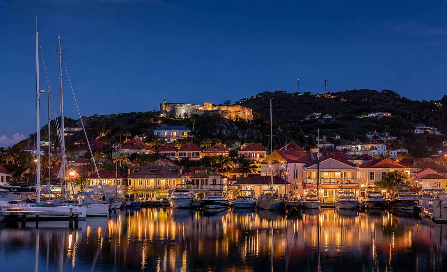 Yachts at anchor in St Barth’s harbour