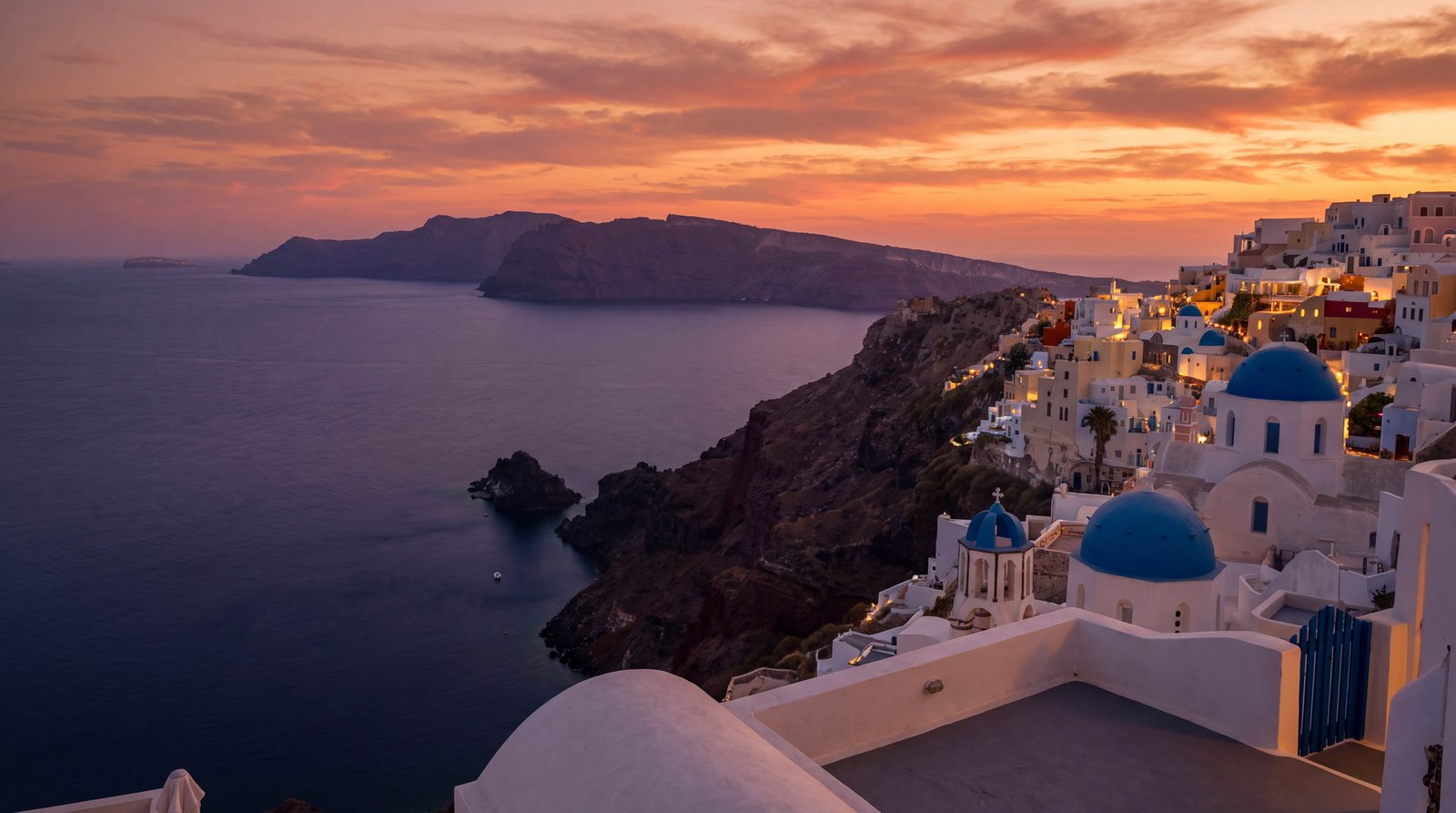 The caldera at dusk, Greece