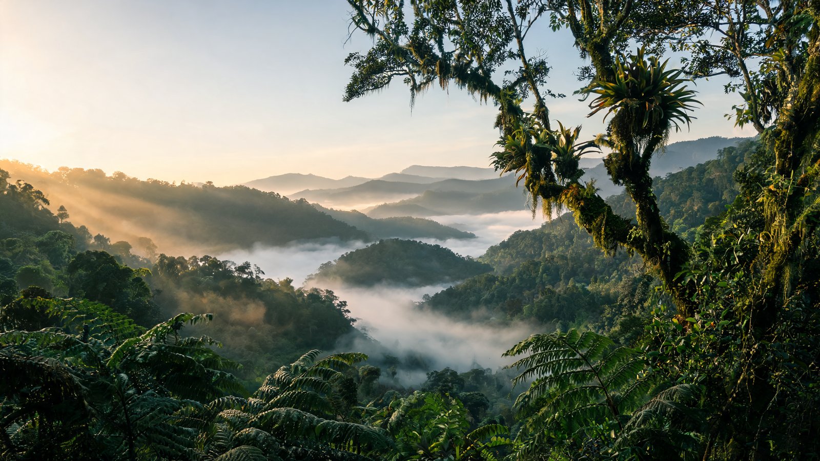 Cloud forest ridgelines at sunrise, Costa Rica