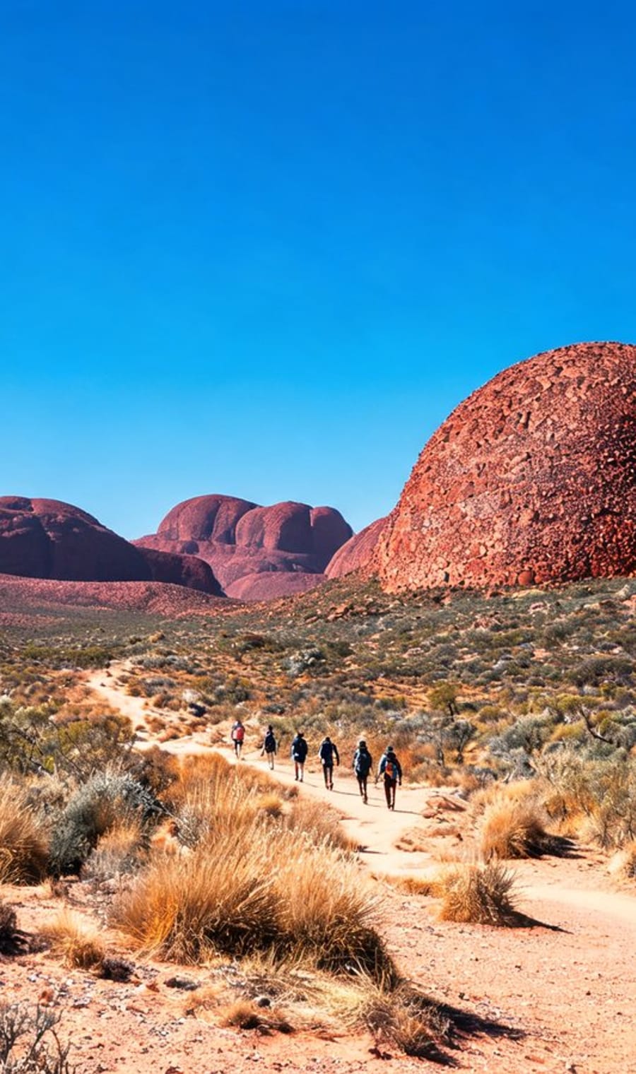 The domed sandstone of Kata Tjuta rising above spinifex in the Red Centre