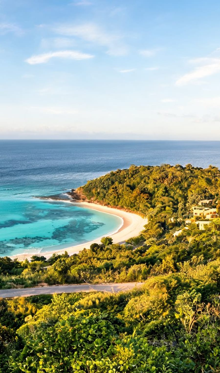A green headland above a turquoise bay on St Barth's